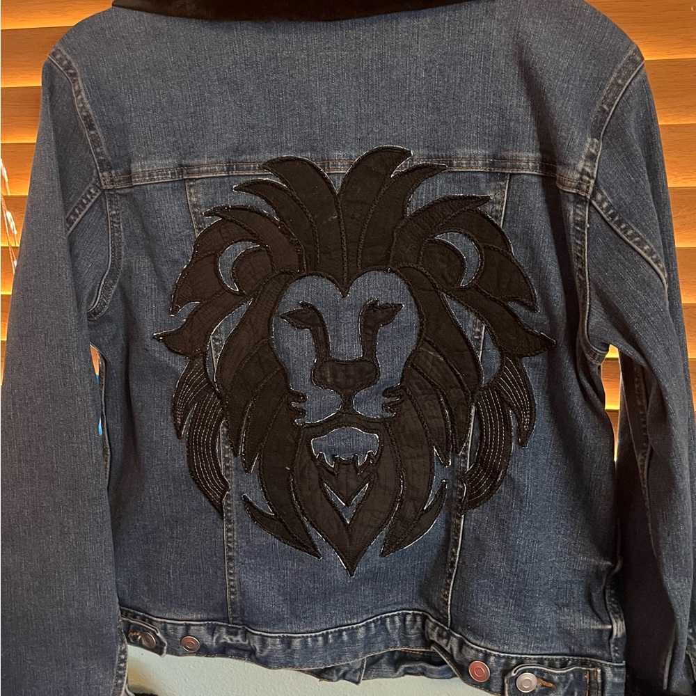 Refashioned Jean Jacket Sz Large Time And True With Detachable Collar And Cuffs
